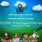 200% Casino Bonus + 10 No Deposit Free Spins on 4 Slots at Leo Jackpot Casino